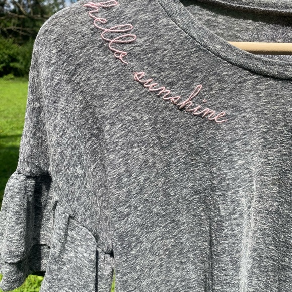 "Hello Sunshine" Embroidered Ruffle Sleeve Top - Picture 4 of 5